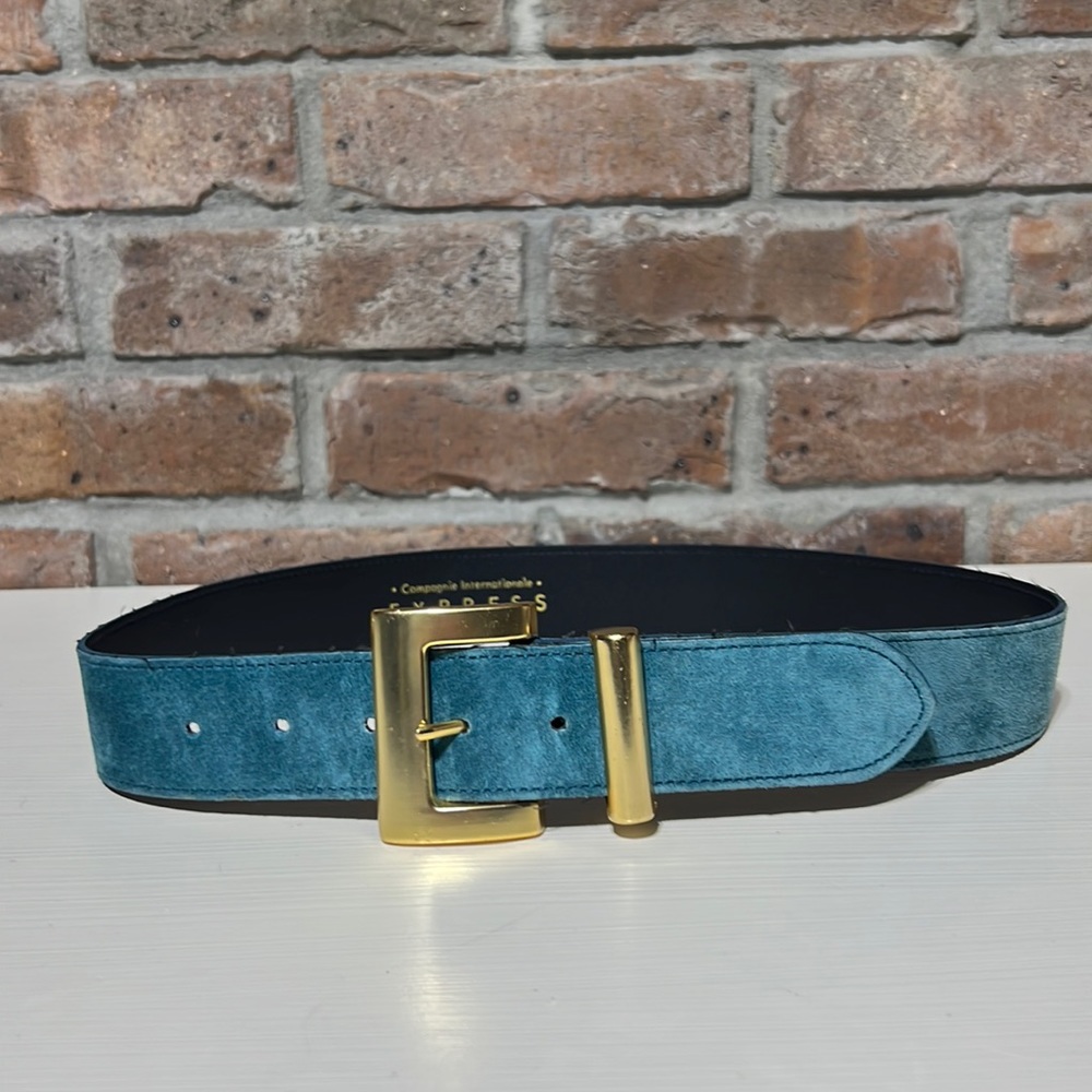 Express Teal Suede Belt with Gold Buckle